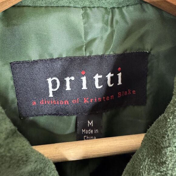 Pritti Suede Jacket Womens Medium Green Genuine Leather Full Zip Classic Lined - Picture 5 of 9